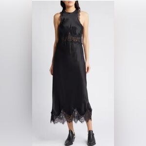 All Saints Black Lace Trim Midi Dress